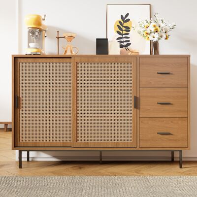 ACKERMAN Buffet De Style Campagnard Avec 2 Portes Coulissantes Et 3 Tiroirs À Étagères Réglables, Idéal Pour Le Salon Et La Salle À Manger. Dimensions : Largeur 140 Cm / Hauteur 91 Cm / Profondeur 37 Cm - Publicité ACKERMAN Buffet De Style Campagnard Avec 2 Portes Coulissantes Et 3 Tiroirs À Étagères Réglables, Idéal Pour Le Salon Et La Salle À Manger. Dimensions : Largeur 140 Cm / Hauteur 91 Cm / Profondeur 37 Cm - Publicité