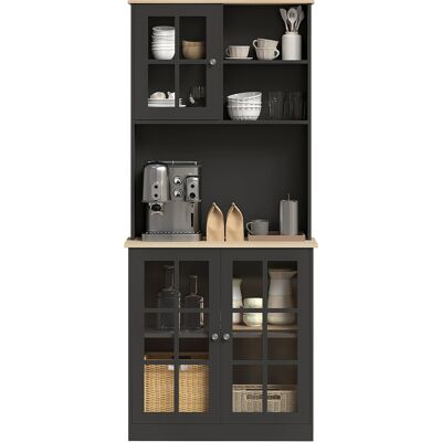 OEM Buffet Cuisine, Meuble Cuisine Rangement Haut, Meuble De Rangement Avec Plan De Travail, 3 Portes Vitrées, 2 Niches Et Étagères Réglables, 80 X 37 X 183 Cm, Noir Chêne - Publicité OEM Buffet Cuisine, Meuble Cuisine Rangement Haut, Meuble De Rangement Avec Plan De Travail, 3 Portes Vitrées, 2 Niches Et Étagères Réglables, 80 X 37 X 183 Cm, Noir Chêne - Publicité