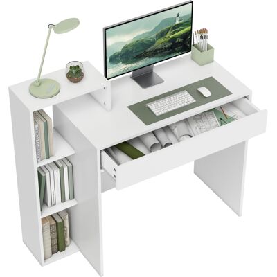 Generic Bureau Avec Rangement, Bureau D'Ordinateur Avec 3 Étagères De Rangement Et Tiroir, 100 X 40 X 90 Cm, Blanc - Publicité Generic Bureau Avec Rangement, Bureau D'Ordinateur Avec 3 Étagères De Rangement Et Tiroir, 100 X 40 X 90 Cm, Blanc - Publicité