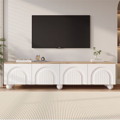 LEMONBEST Meuble Tv 180cm Lowboard Console Tv Avec 4 Portes Push-to-open, 6 Pieds Boule Et Design Rainures Courbes - Jusqu'à 80 Pouces - Blanc - Publicité LEMONBEST Meuble Tv 180cm Lowboard Console Tv Avec 4 Portes Push-to-open, 6 Pieds Boule Et Design Rainures Courbes - Jusqu'à 80 Pouces - Blanc - Publicité