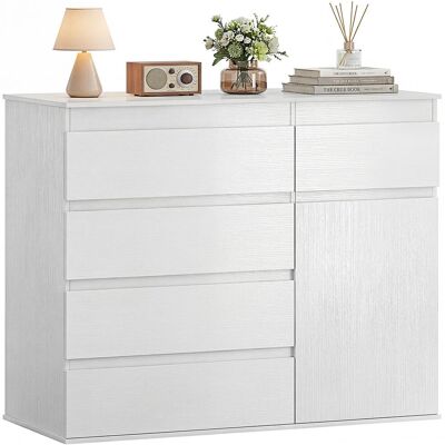 OEM Buffet Salon, Meuble De Rangement Avec 5 Tiroirs, Étagère Réglable Et Porte À Fermeture Douce, 100 X 40 X 80 Cm, Blanc - Publicité OEM Buffet Salon, Meuble De Rangement Avec 5 Tiroirs, Étagère Réglable Et Porte À Fermeture Douce, 100 X 40 X 80 Cm, Blanc - Publicité