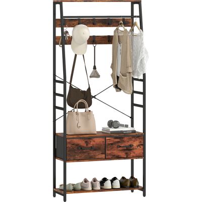 OEM Armoire Avec Étagère À Chaussures, Porte-manteau Avec Banc, 10 Crochets, 2 Tiroirs En Tissu, Tringle À Vêtements, Panneaux De Particules, Métal, Marron - Publicité OEM Armoire Avec Étagère À Chaussures, Porte-manteau Avec Banc, 10 Crochets, 2 Tiroirs En Tissu, Tringle À Vêtements, Panneaux De Particules, Métal, Marron - Publicité