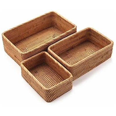 Melissa Ersandy – Panier De Rangement Rectangulaire En Rotin – Lot De 3 Paniers Tressés – Dimensions : 30x19,5x10 Cm, 25x16,5x8,4 Cm, 20x13x7 Cm – Pour Fruits Et Pain - Publicité Melissa Ersandy – Panier De Rangement Rectangulaire En Rotin – Lot De 3 Paniers Tressés – Dimensions : 30x19,5x10 Cm, 25x16,5x8,4 Cm, 20x13x7 Cm – Pour Fruits Et Pain - Publicité