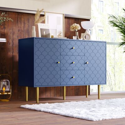ACKERMAN Commode/buffet À 2 Portes Et 3 Tiroirs, Étagère Réglable, Pour Salon/chambre, Bleu Marine, H 83/l 120/p 40 Cm - Publicité ACKERMAN Commode/buffet À 2 Portes Et 3 Tiroirs, Étagère Réglable, Pour Salon/chambre, Bleu Marine, H 83/l 120/p 40 Cm - Publicité
