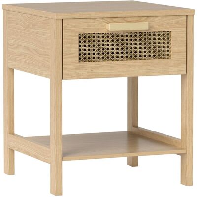 OEM Table De Chevet, Table D'Appoint, Commode De Nuit Naturelle Avec Tiroir Et Étagère Ouverte, Design En Rotin, Finition Naturelle, 40 X 40 X 48,4 Cm - Publicité OEM Table De Chevet, Table D'Appoint, Commode De Nuit Naturelle Avec Tiroir Et Étagère Ouverte, Design En Rotin, Finition Naturelle, 40 X 40 X 48,4 Cm - Publicité