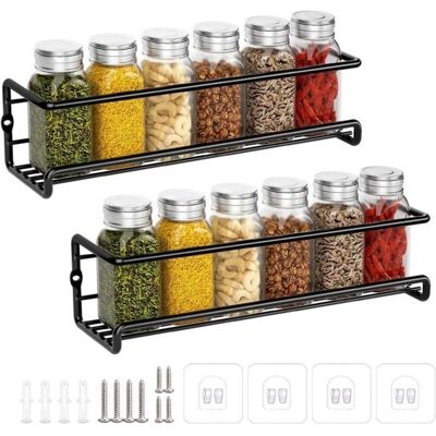 SANS MARQUE Rangement Epices Cuisine, Étagère Épices En Métal Sans Percage, Range Épices Murale Cuisine, Porte Épices, 29x6x6cm (noir, 2 - Publicité SANS MARQUE Rangement Epices Cuisine, Étagère Épices En Métal Sans Percage, Range Épices Murale Cuisine, Porte Épices, 29x6x6cm (noir, 2 - Publicité