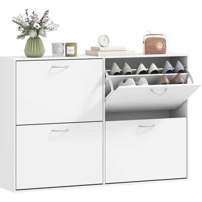 OEM Homcom Armoire À Chaussures Meuble À Chaussures Grande Taille Dim. 120l X 24l X 81h Cm 4 Portes Abattantes Double Niveau En Bois Blanc - Publicité OEM Homcom Armoire À Chaussures Meuble À Chaussures Grande Taille Dim. 120l X 24l X 81h Cm 4 Portes Abattantes Double Niveau En Bois Blanc - Publicité