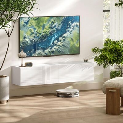 Generic Meuble Tv Suspendu Pour Téléviseur Jusqu'à 45 55 65 Pouces Avec 2 Placards À Portes, 140 X 33 X 29,8 Cm, Blanc - Publicité Generic Meuble Tv Suspendu Pour Téléviseur Jusqu'à 45 55 65 Pouces Avec 2 Placards À Portes, 140 X 33 X 29,8 Cm, Blanc - Publicité