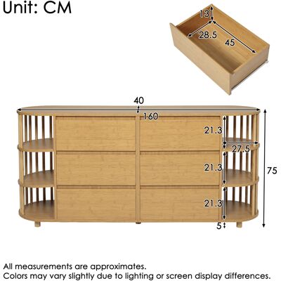 MIDUODUO Commode Buffet 160 Cm Chêne Design Romain Avec Colonnes,6 Tiroirs Et Étagères Bambou Pieds Réglables H75/w160/d40 Cm. Publicité MIDUODUO Commode Buffet 160 Cm Chêne Design Romain Avec Colonnes,6 Tiroirs Et Étagères Bambou Pieds Réglables H75/w160/d40 Cm. Publicité