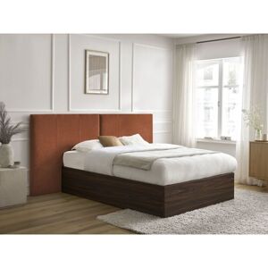 Bobochic - Lit Coffre Altira En Bois Foncé Et Tissu Texturé 180x200 Orange - Publicité Bobochic - Lit Coffre Altira En Bois Foncé Et Tissu Texturé 180x200 Orange - Publicité