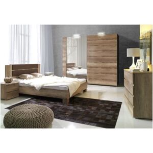 MEUBLORAMA Ensemble design pour chambre à coucher ROMI. Lit avec sommier 180x200 cm, deux tables de chevet et commode. - Marron - Bois - Publicité