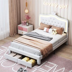 Fortuna Lai - Lit enfant fille 140x200 cm avec rangement, lit princesse avec sommier à lattes, tête de lit en couronne, 1 tiroir, lit simple - Publicité Fortuna Lai - Lit enfant fille 140x200 cm avec rangement, lit princesse avec sommier à lattes, tête de lit en couronne, 1 tiroir, lit simple - Publicité