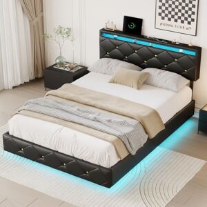 EIFSON Lit Adulte 160x200 Cm - Avec Tête De Lit Réglable En Hauteur, Boutons Dorés, Matériau Pu, Conception Suspendue, Sommier À Lattes, Lit Double Moderne - Noir - Publicité EIFSON Lit Adulte 160x200 Cm - Avec Tête De Lit Réglable En Hauteur, Boutons Dorés, Matériau Pu, Conception Suspendue, Sommier À Lattes, Lit Double Moderne - Noir - Publicité