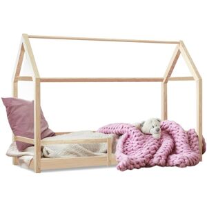 IDMARKET Lit cabane enfant 90 x 190 cm nessi bois avec sommier et barrières - Bois-clair - Publicité