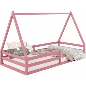 Idimex Lit cabane SILA 90x200 cm, lit simple enfant 1 place type Montessori, en pin massif rose - Rose - Publicité