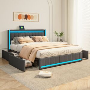 BLANKETSWARM Lit Capitonné 140x200,lit Adulte 140x200, Lit Coffre Lumière Led Réglable Et Chargement Usb, Lit Adulte Avec Rangement, Lit Double Avec 4 Tiroir, Sommier À Lattes En Bois, Cadre De Lit, Lin, Gris Fonc - Publicité BLANKETSWARM Lit Capitonné 140x200,lit Adulte 140x200, Lit Coffre Lumière Led Réglable Et Chargement Usb, Lit Adulte Avec Rangement, Lit Double Avec 4 Tiroir, Sommier À Lattes En Bois, Cadre De Lit, Lin, Gris Fonc - Publicité