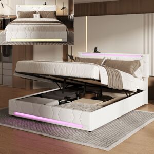 HENUNEM Lit Coffre 160x200 Cm, Avec Rangement Hydraulique, Tête De Lit Réglable Avec Sommier Led Et Usb, Lit Adulte, 2 Places, Lin, Beige - Publicité HENUNEM Lit Coffre 160x200 Cm, Avec Rangement Hydraulique, Tête De Lit Réglable Avec Sommier Led Et Usb, Lit Adulte, 2 Places, Lin, Beige - Publicité