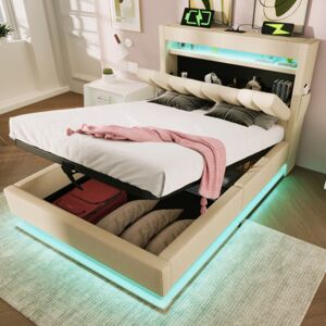 WISHDOR Lit Coffre 90x200 Cm, Lit Enfant Avec Tête De Lit Rangement, Port De Charge Usb Et Type-c, Éclairage Led, Lin, Sans Matelas, Beige - Publicité WISHDOR Lit Coffre 90x200 Cm, Lit Enfant Avec Tête De Lit Rangement, Port De Charge Usb Et Type-c, Éclairage Led, Lin, Sans Matelas, Beige - Publicité