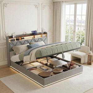 TANANT Lit Coffre 140x200 Cm, Lit Double Avec Tête De Lit Rangement – Rgb Led, Ports Usb/type-c, Sommier À Lattes Inclus – Tissu Lin, Design Scandinave, Gris - Publicité TANANT Lit Coffre 140x200 Cm, Lit Double Avec Tête De Lit Rangement – Rgb Led, Ports Usb/type-c, Sommier À Lattes Inclus – Tissu Lin, Design Scandinave, Gris - Publicité