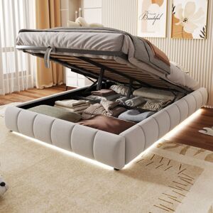 HAUSS SPOLE Lit Coffre Adulte En Velours 140×200cm, Lit Double Capitonné Led, Sans Matelas Tête De Lit, Beige - Publicité HAUSS SPOLE Lit Coffre Adulte En Velours 140×200cm, Lit Double Capitonné Led, Sans Matelas Tête De Lit, Beige - Publicité