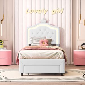 SUREH Lit Double, 90 X 200cm, Lit Rembourré En Tissu De Cuir Pu Avec Tête De Lit, Lumière Led, 2 Tiroirs De Rangement, Cadre À Lattes En Bois, Lit Pour Enfants, Blanc - Publicité SUREH Lit Double, 90 X 200cm, Lit Rembourré En Tissu De Cuir Pu Avec Tête De Lit, Lumière Led, 2 Tiroirs De Rangement, Cadre À Lattes En Bois, Lit Pour Enfants, Blanc - Publicité