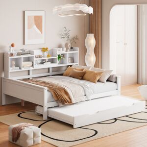 DREAMMESPACE Lit Gigogne 140x200cm + 90x190cm - Avec Compartiment De Rangement Et Sommier À Lattes - Sans Matelas - Blanc - Publicité DREAMMESPACE Lit Gigogne 140x200cm + 90x190cm - Avec Compartiment De Rangement Et Sommier À Lattes - Sans Matelas - Blanc - Publicité