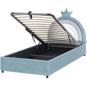 BELIANI Lit Simple Moderne En Velours 90 X 200 Cm Avec Coffre Cadre Avec Lattes Rembourré Rond Bleu Grisetot - Publicité BELIANI Lit Simple Moderne En Velours 90 X 200 Cm Avec Coffre Cadre Avec Lattes Rembourré Rond Bleu Grisetot - Publicité