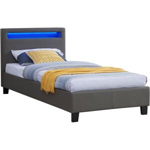 Idimex Lit led simple 90x190 cm avec sommier, tête de lit confortable, lit 1 place revêtement synthétique gris, luceno - Gris - Publicité