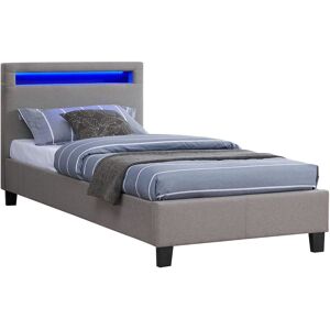 Idimex Lit led simple 90x190 cm avec sommier, tête de lit confortable, lit 1 place revêtement en tissu gris, molina - Gris - Publicité