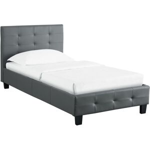 Idimex Lit simple pour adulte ou enfant reve avec sommier 90x190 cm 1 place/1 personne, tête et pied de lit capitonnés, en synthétique gris - Gris - Publicité