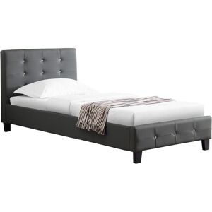 Idimex Lit simple pour adulte ou enfant tico avec sommier 90x190 cm 1 place, tête et pied de lit capitonnés avec strass, synthétique gris - Gris - Publicité