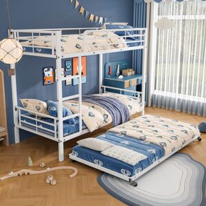 WISHDOR Lit Superposé Enfant, Lit Ado 90x200 Cm En Fer Avec Lit Gigogne 90x190 Cm, Lit Superposé 3 Couchages, Blanc, Sans Matelas - Publicité WISHDOR Lit Superposé Enfant, Lit Ado 90x200 Cm En Fer Avec Lit Gigogne 90x190 Cm, Lit Superposé 3 Couchages, Blanc, Sans Matelas - Publicité