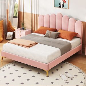 OKWISH Lit Double Rembourré 140x200 Cm, Lit Enfant Avec Tête De Lit Réglable Et Sommier À Lattes, En Velours Rose, Sans Matelas - Publicité OKWISH Lit Double Rembourré 140x200 Cm, Lit Enfant Avec Tête De Lit Réglable Et Sommier À Lattes, En Velours Rose, Sans Matelas - Publicité