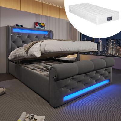 ACKERMAN Lit Simple Moderne Capitonné 90x200cm, Lit Capitonné Avec Lumières Led, Tête De Lit De Rangement Avec Ports Usb Et Type-c, Lit Coffre Hydraulique, Gris, Velours (avec Matelas) - Publicité ACKERMAN Lit Simple Moderne Capitonné 90x200cm, Lit Capitonné Avec Lumières Led, Tête De Lit De Rangement Avec Ports Usb Et Type-c, Lit Coffre Hydraulique, Gris, Velours (avec Matelas) - Publicité