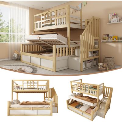 ACKERMAN Lit Superposé Enfant 90+140x200cm, Style Cabane, Blanc Et Bois Naturel Avec Fenêtre, Barrière De Sécurité, Escalier Avec Espace De Rangement, Cadre De Lit Hydraulique, Lit Familial, En747 (sans Matela - Publicité ACKERMAN Lit Superposé Enfant 90+140x200cm, Style Cabane, Blanc Et Bois Naturel Avec Fenêtre, Barrière De Sécurité, Escalier Avec Espace De Rangement, Cadre De Lit Hydraulique, Lit Familial, En747 (sans Matela - Publicité