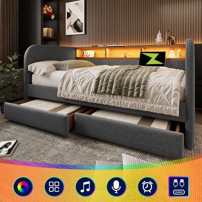 ACKERMAN Lit De Jour Capitonné 140x190 Cm, Canapé-lit Avec Led Et Fonction De Chargement Usb-c, Lit De Jour Avec 2 Tiroirs Et Tête De Lit De Rangement, Lin, Gris (sans Matelas) - Publicité ACKERMAN Lit De Jour Capitonné 140x190 Cm, Canapé-lit Avec Led Et Fonction De Chargement Usb-c, Lit De Jour Avec 2 Tiroirs Et Tête De Lit De Rangement, Lin, Gris (sans Matelas) - Publicité