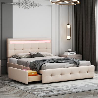ACKERMAN Lit Capitonné 140 X 200 Cm Avec Led, Sommier À Lattes Et Coffre De Lit Sur Roulettes, Lit Simple Avec Dossier Et 4 Tiroirs, Surface En Lin Douce Pour La Peau, Lit D'Enfant, Lit Pour Adolescent, Lit D' - Publicité ACKERMAN Lit Capitonné 140 X 200 Cm Avec Led, Sommier À Lattes Et Coffre De Lit Sur Roulettes, Lit Simple Avec Dossier Et 4 Tiroirs, Surface En Lin Douce Pour La Peau, Lit D'Enfant, Lit Pour Adolescent, Lit D' - Publicité
