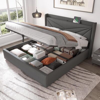OEM Lit Double Capitonné Avec Rangement, Coffre De Lit Avec Fonction De Chargement Usb Type C, Tête De Lit, Lits Coffres, Cadre De Lit En Lin, Lit Junior 180x200 Avec Sommier À Lattes (sans Matelas), G... Publicité OEM Lit Double Capitonné Avec Rangement, Coffre De Lit Avec Fonction De Chargement Usb Type C, Tête De Lit, Lits Coffres, Cadre De Lit En Lin, Lit Junior 180x200 Avec Sommier À Lattes (sans Matelas), G... Publicité
