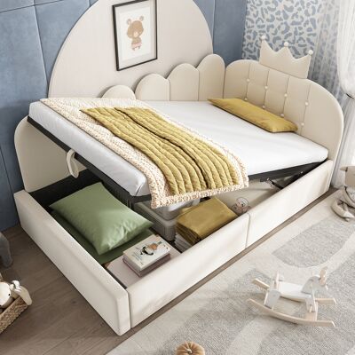 ACKERMAN Banquette-lit Capitonnée 90 X 200 Cm, Canapé-lit Avec Rangement (hydraulique), Lit D'Appoint D'Angle En Velours Beige À Motif Ajouré, Sans Matelas - Publicité ACKERMAN Banquette-lit Capitonnée 90 X 200 Cm, Canapé-lit Avec Rangement (hydraulique), Lit D'Appoint D'Angle En Velours Beige À Motif Ajouré, Sans Matelas - Publicité