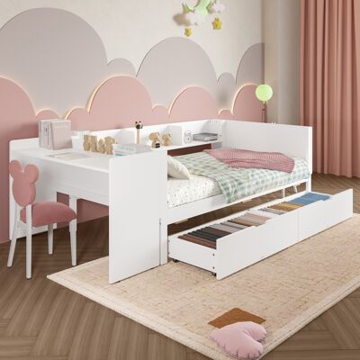ACKERMAN Lit Plat, Lit En Bois, 90 X 200 Cm, Avec Bureau, Équipé De 2 Tiroirs, Lit Simple (sans Matelas), Avec Étagères, Pin + Panneau De Particules, Blanc - Publicité ACKERMAN Lit Plat, Lit En Bois, 90 X 200 Cm, Avec Bureau, Équipé De 2 Tiroirs, Lit Simple (sans Matelas), Avec Étagères, Pin + Panneau De Particules, Blanc - Publicité
