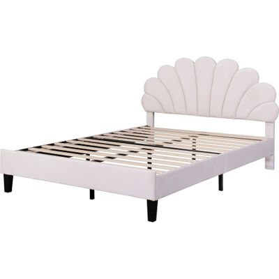 Generic Lit Double Rembourré 140 X 200 Cm,cadre De Lit Avec Tête De Lit En Forme De Fleur Et Sommier À Lattes,lit Adulte/adolescent En Tissu Velours Doux Pour La Peau,lit D'Appoint Beige - Publicité Generic Lit Double Rembourré 140 X 200 Cm,cadre De Lit Avec Tête De Lit En Forme De Fleur Et Sommier À Lattes,lit Adulte/adolescent En Tissu Velours Doux Pour La Peau,lit D'Appoint Beige - Publicité