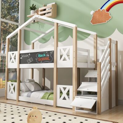 ACKERMAN Lit Superposé 90 X 200 Cm, Lit Cabane Pour Enfant Avec Escalier, Espace De Rangement Et Protection Antichute, Lit Mezzanine Pour Enfant – 2 Sommiers À Lattes – Naturel Et Blanc - Publicité ACKERMAN Lit Superposé 90 X 200 Cm, Lit Cabane Pour Enfant Avec Escalier, Espace De Rangement Et Protection Antichute, Lit Mezzanine Pour Enfant – 2 Sommiers À Lattes – Naturel Et Blanc - Publicité