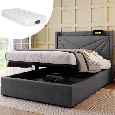 ACKERMAN Lit Rembourré, Lit Simple Avec Rangement, Coffre De Lit Avec Fonction De Chargement Usb Type C, Tête De Lit, Lits De Rangement, Cadre De Lit En Lin, Lit Junior 90x200 Avec Sommier À Lattes (avec Matel - Publicité ACKERMAN Lit Rembourré, Lit Simple Avec Rangement, Coffre De Lit Avec Fonction De Chargement Usb Type C, Tête De Lit, Lits De Rangement, Cadre De Lit En Lin, Lit Junior 90x200 Avec Sommier À Lattes (avec Matel - Publicité