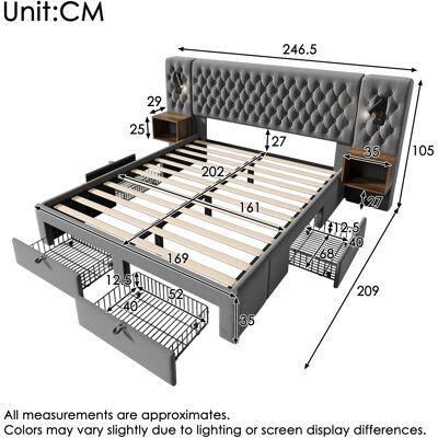 MIDUODUO Ensemble Chambre Complet 160×200cm Gris Velours,2 Chevets,4 Tiroirs,lampe Lecture Usb,avec Matelas Inclus - Publicité MIDUODUO Ensemble Chambre Complet 160×200cm Gris Velours,2 Chevets,4 Tiroirs,lampe Lecture Usb,avec Matelas Inclus - Publicité
