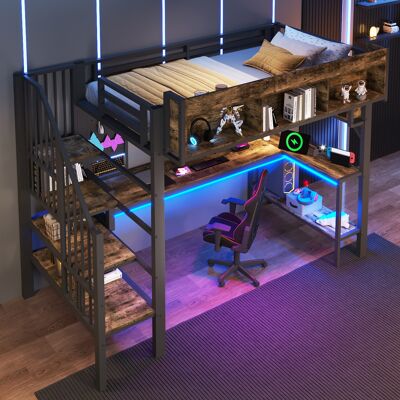 ACKERMAN Lit Mezzanine Vintage Marron Et Noir (90x200 Cm) Avec Bureau D'Angle, Espace De Rangement Et Panneau Perforé, Prise Usb Type-c Et Lumière Led, Lit Enfant En747 (sans Matelas) - Publicité ACKERMAN Lit Mezzanine Vintage Marron Et Noir (90x200 Cm) Avec Bureau D'Angle, Espace De Rangement Et Panneau Perforé, Prise Usb Type-c Et Lumière Led, Lit Enfant En747 (sans Matelas) - Publicité