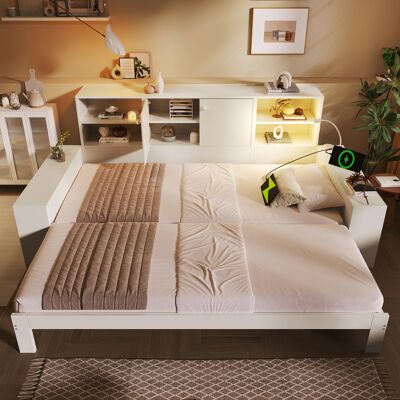 LEMONBEST Lit En Bois 90x200 Cm Avec Cadre De Lit Gigogne Lit Enfant Coffre Avec Portes Doubles Et Ports Usb ,mdf, Contreplaqué,blanc - Publicité LEMONBEST Lit En Bois 90x200 Cm Avec Cadre De Lit Gigogne Lit Enfant Coffre Avec Portes Doubles Et Ports Usb ,mdf, Contreplaqué,blanc - Publicité