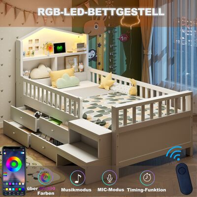 ARRIGONI Lit Enfant 90 X 200 Cm, Avec Barrière De Sécurité, Quatre Tiroirs De Rangement, Marches, Lumières Led, Ports De Charge Usb Et Type-c, Lit En Bois Massif Avec Sommier À Lattes, Lit Simple, Blanc - Publicité ARRIGONI Lit Enfant 90 X 200 Cm, Avec Barrière De Sécurité, Quatre Tiroirs De Rangement, Marches, Lumières Led, Ports De Charge Usb Et Type-c, Lit En Bois Massif Avec Sommier À Lattes, Lit Simple, Blanc - Publicité