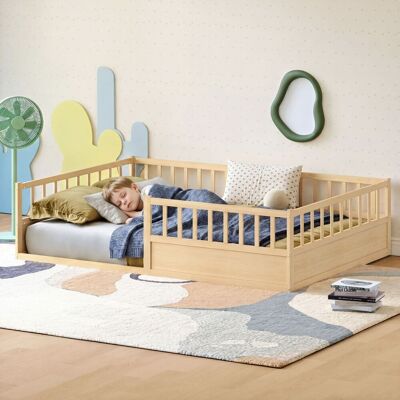 ACKERMAN Lit D'Enfant En Bois Massif Lit Au Sol 140 X 200 Cm Avec Protection Contre Les Chutes Et Sommier À Lattes, Lit Montessori Lit À Barreaux Avec Côté Ouvert, Pin Lit Simple En Naturel - Publicité ACKERMAN Lit D'Enfant En Bois Massif Lit Au Sol 140 X 200 Cm Avec Protection Contre Les Chutes Et Sommier À Lattes, Lit Montessori Lit À Barreaux Avec Côté Ouvert, Pin Lit Simple En Naturel - Publicité