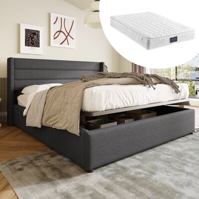 ACKERMAN Lit Coffre, Lit Rembourré, Lit Double Hydraulique 160x200cm, Matelas Inclus, Sommier À Lattes En Bois, Lit Avec Sommier À Lattes En Métal, Lin, Gris - Publicité ACKERMAN Lit Coffre, Lit Rembourré, Lit Double Hydraulique 160x200cm, Matelas Inclus, Sommier À Lattes En Bois, Lit Avec Sommier À Lattes En Métal, Lin, Gris - Publicité