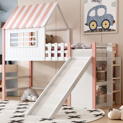 ACKERMAN Lit D'Enfant 90 X 200 Cm, Design Grenier Avec Escalier De Sécurité Et Glissière, Étagères Multi-niveaux, Lit Multifonctionnel En Bois Massif, Lit Simple, Lit Mezzanine, Rose - Publicité ACKERMAN Lit D'Enfant 90 X 200 Cm, Design Grenier Avec Escalier De Sécurité Et Glissière, Étagères Multi-niveaux, Lit Multifonctionnel En Bois Massif, Lit Simple, Lit Mezzanine, Rose - Publicité